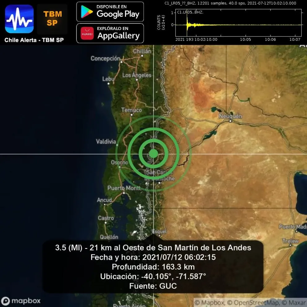 Se registró un sismo de 3.4 grados en San Martin de los Andes